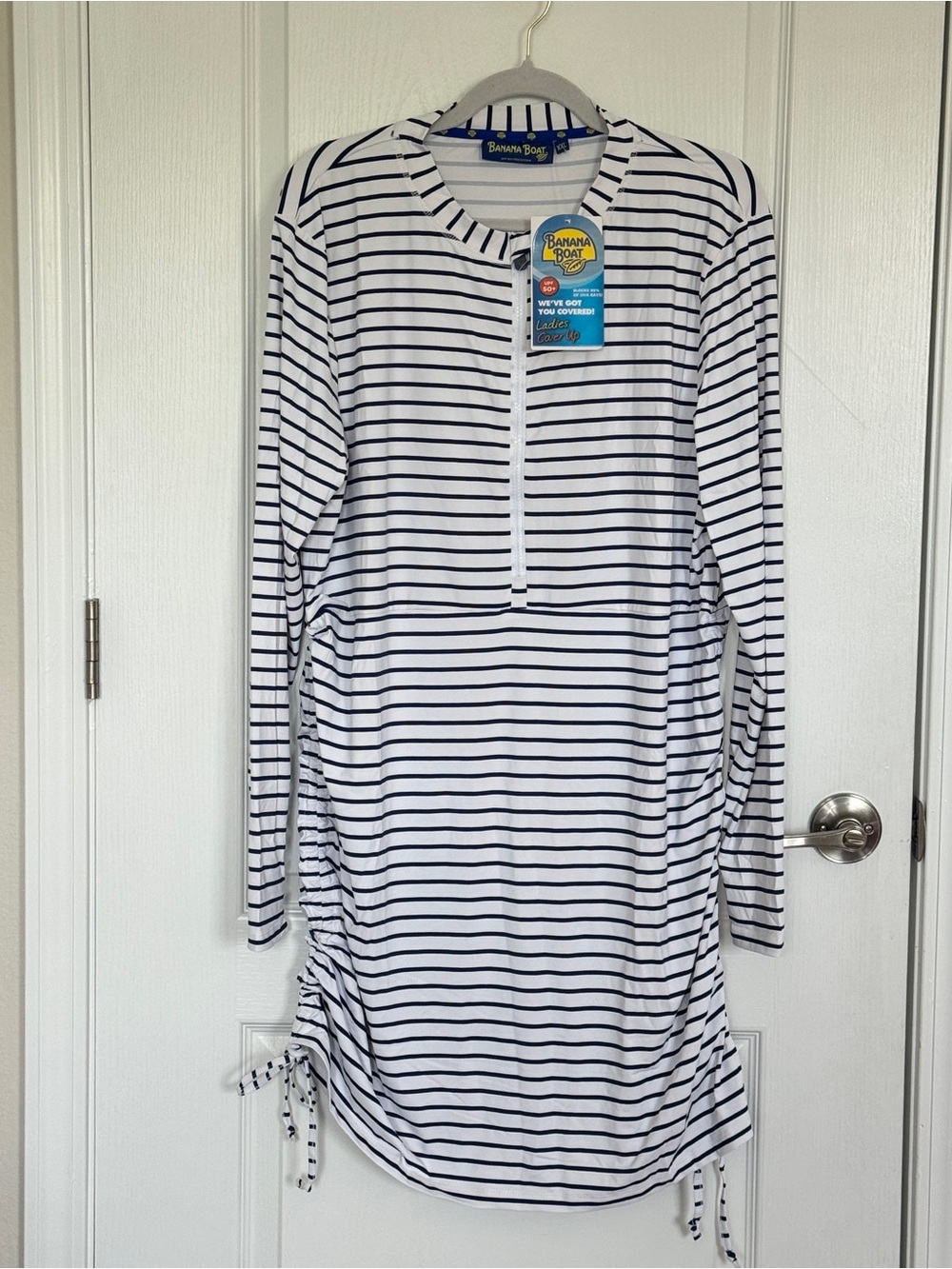 Banana Boat Navy and White Striped Long Sleeve Tunic Dress